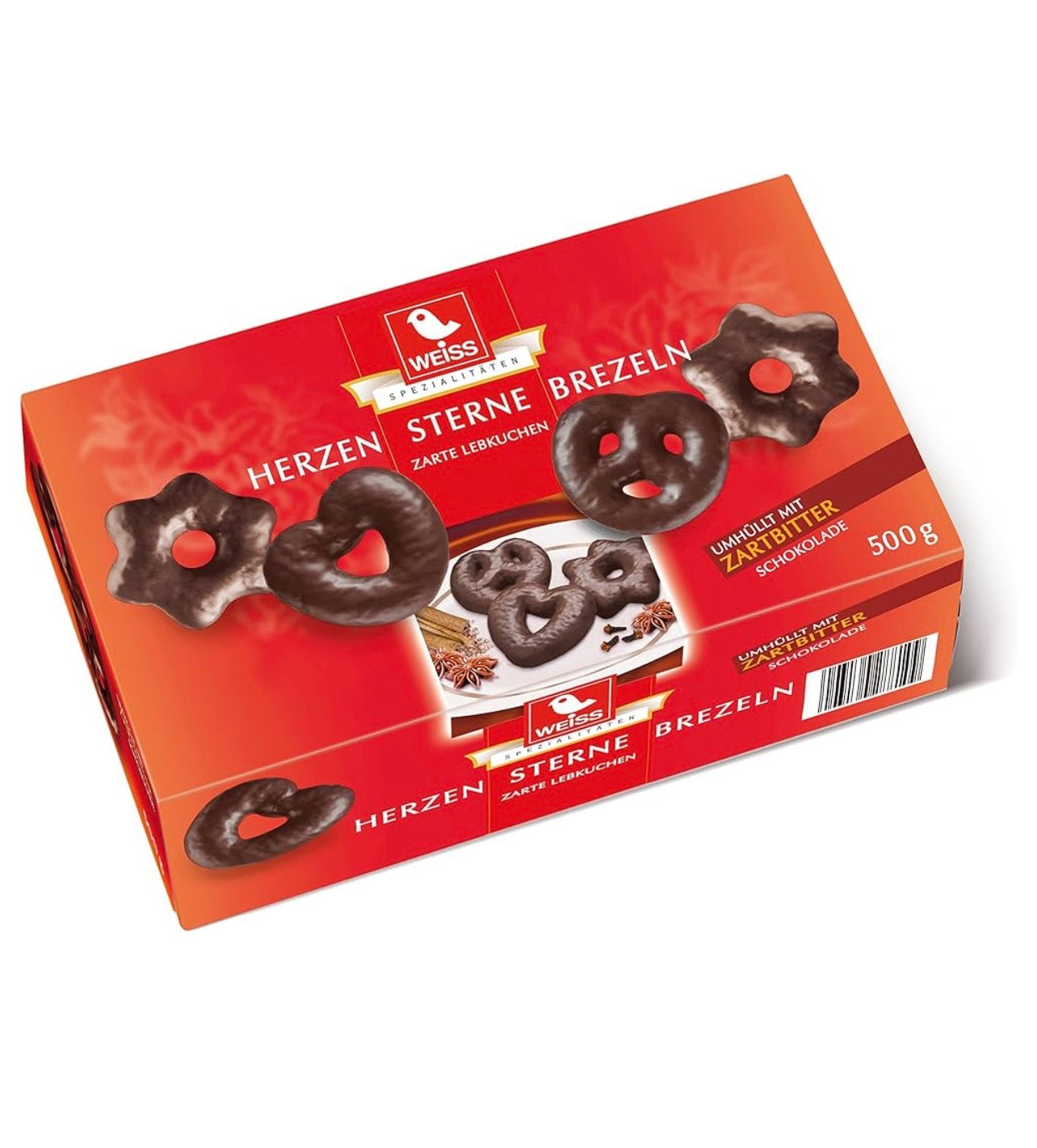 Weiss Herzen Sterne Brezeln Zartbitter 500g