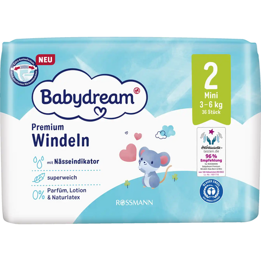 Babydream Premium Windeln Größe 2 Mini, 36 Stück, 3-6 Kg