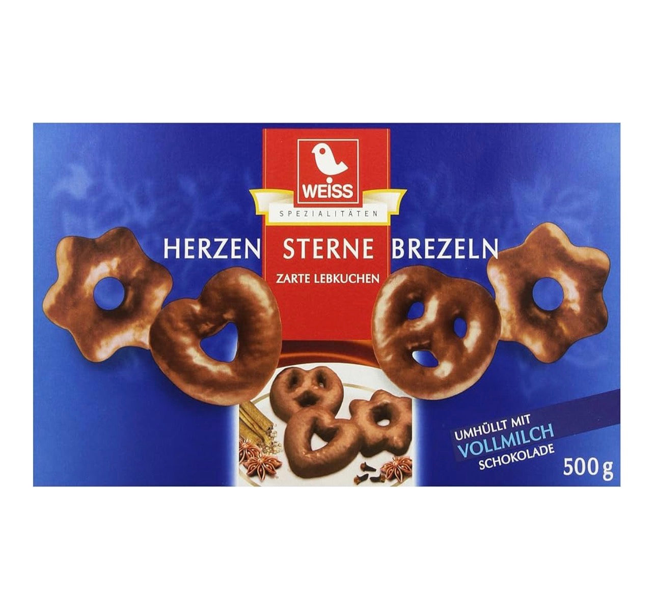 Weiss Herzen Sterne Brezeln Vollmilch 500g